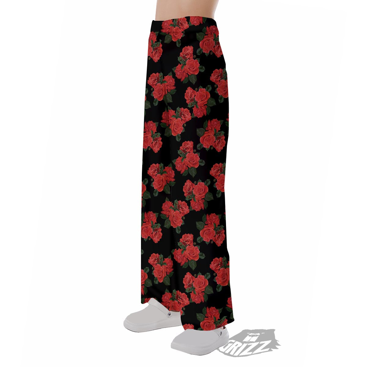Flower Red Rose Print Pattern Pajama Pants-grizzshop