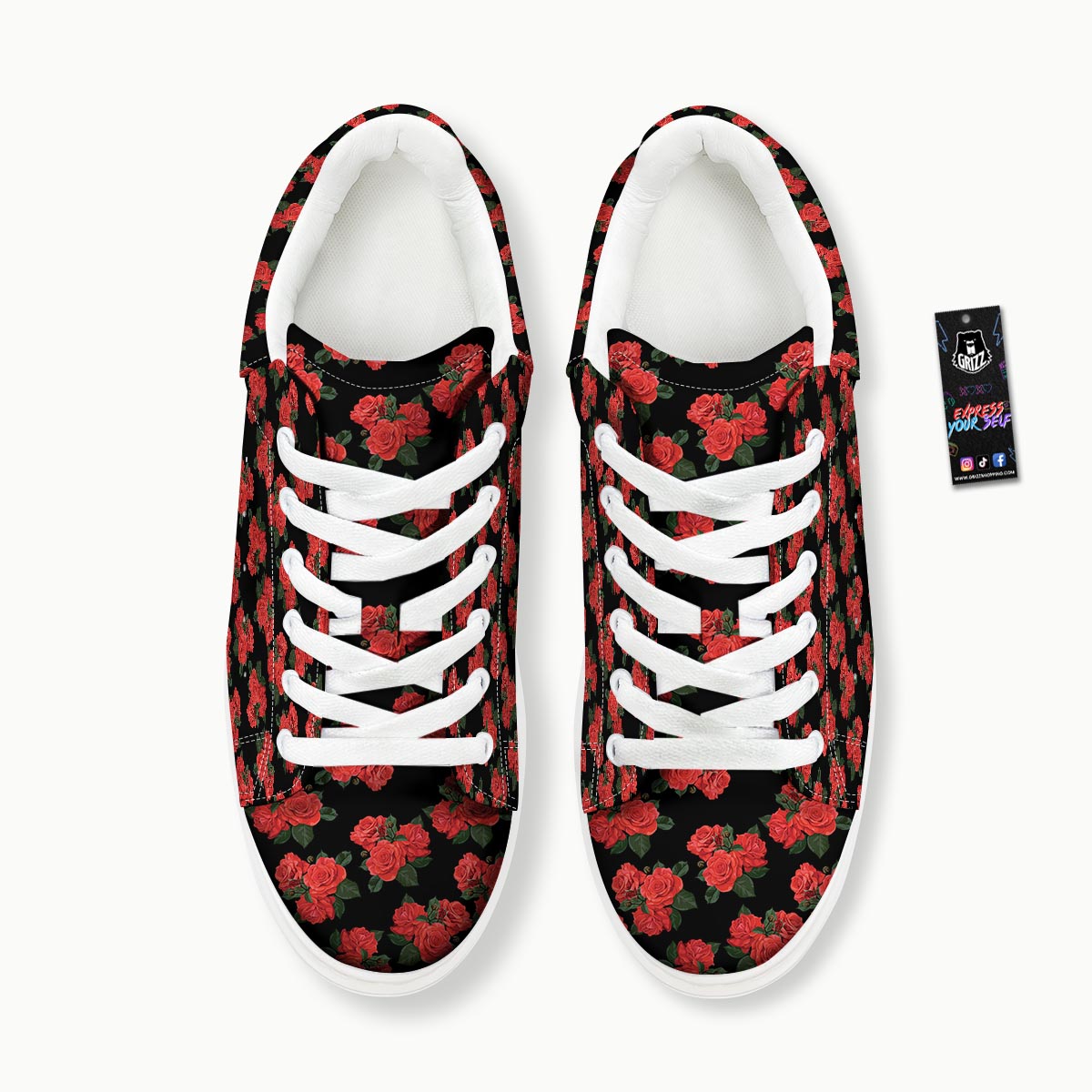 Flower Red Rose Print Pattern Platform Shoes-grizzshop