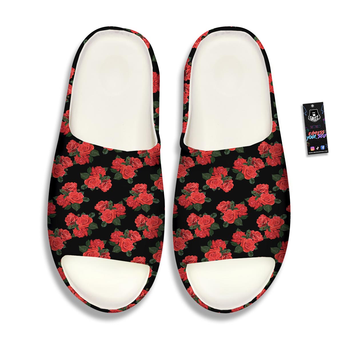 Flower Red Rose Print Pattern Sandals-grizzshop