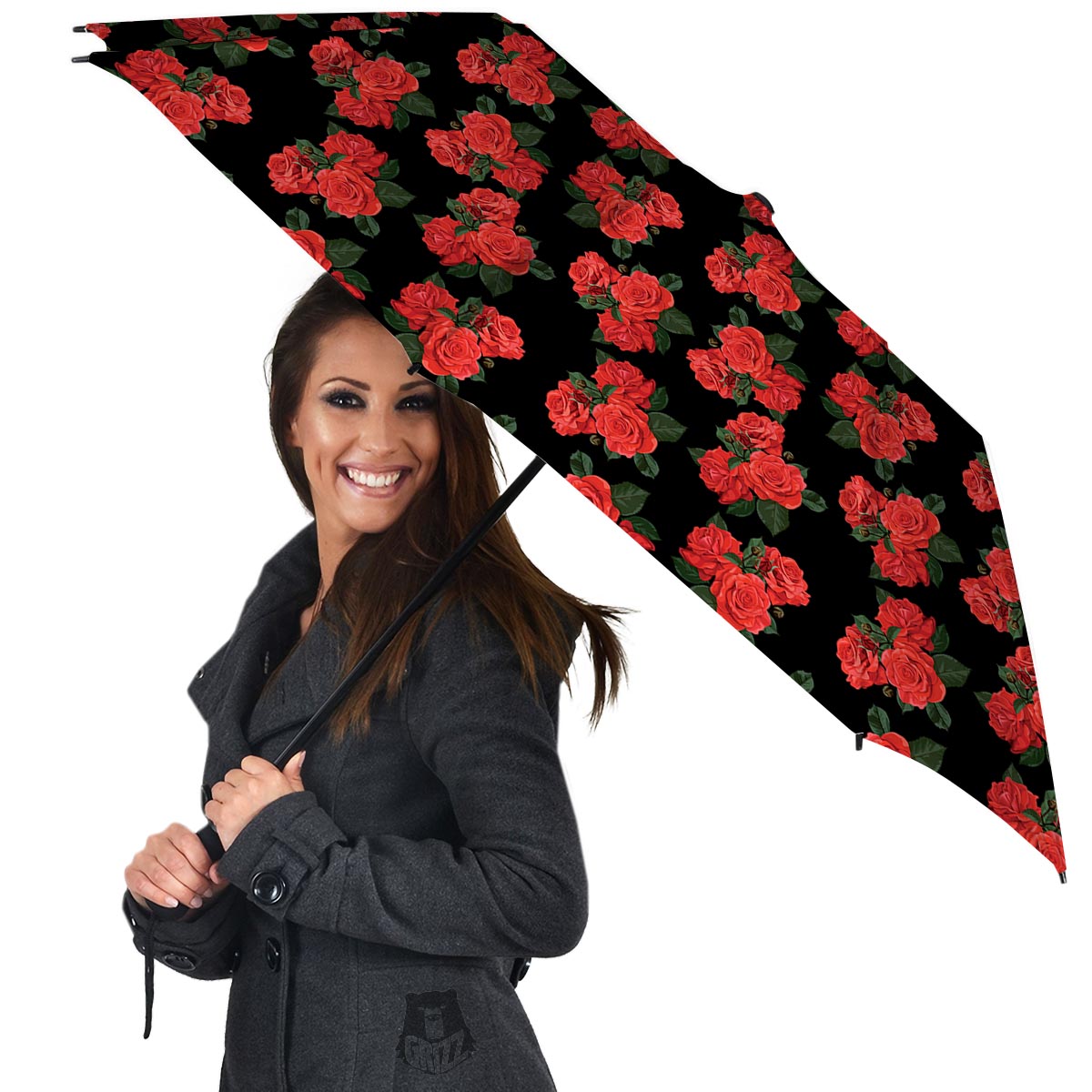 Flower Red Rose Print Pattern Umbrella-grizzshop