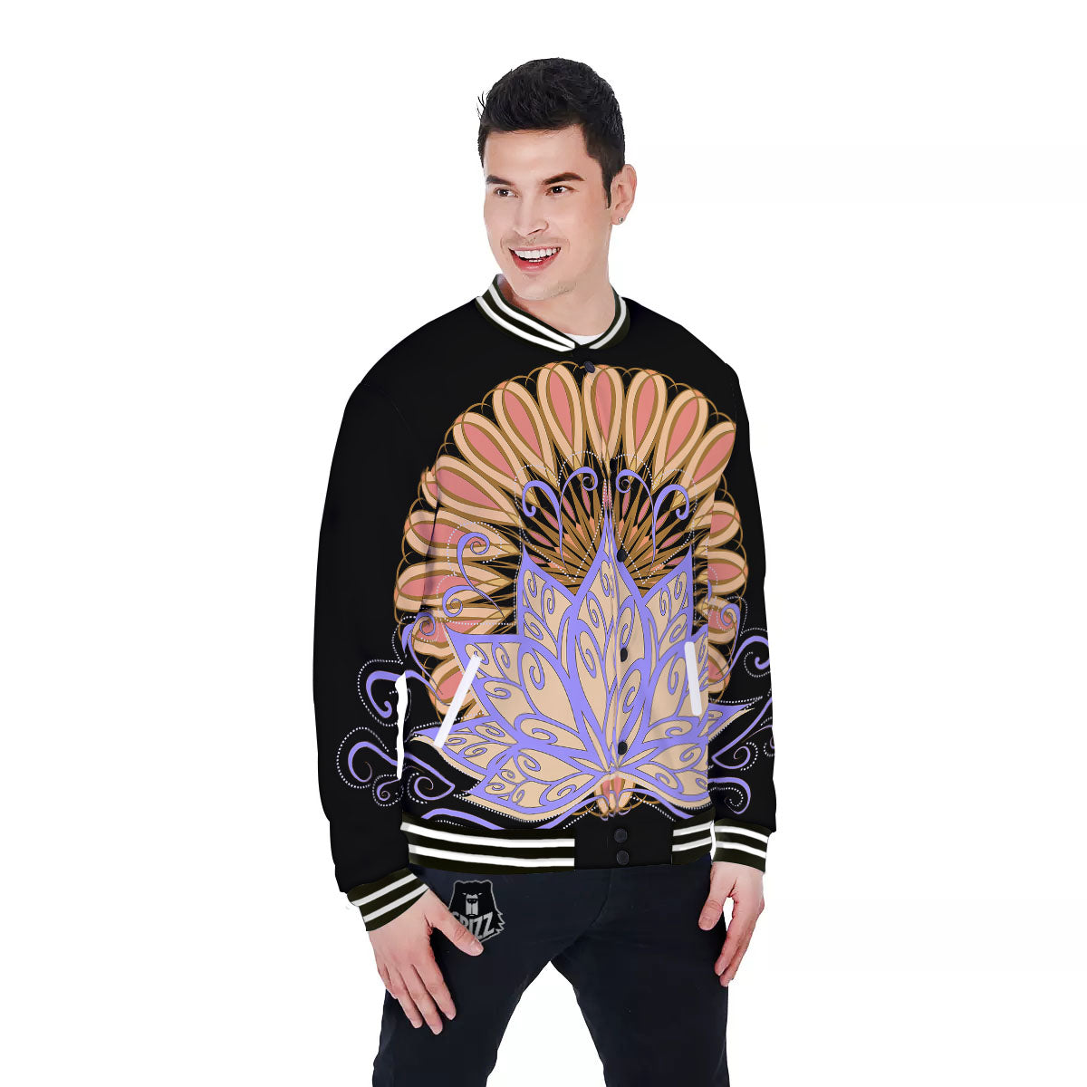 Flower Reiki Chakra Print Baseball Jacket-grizzshop