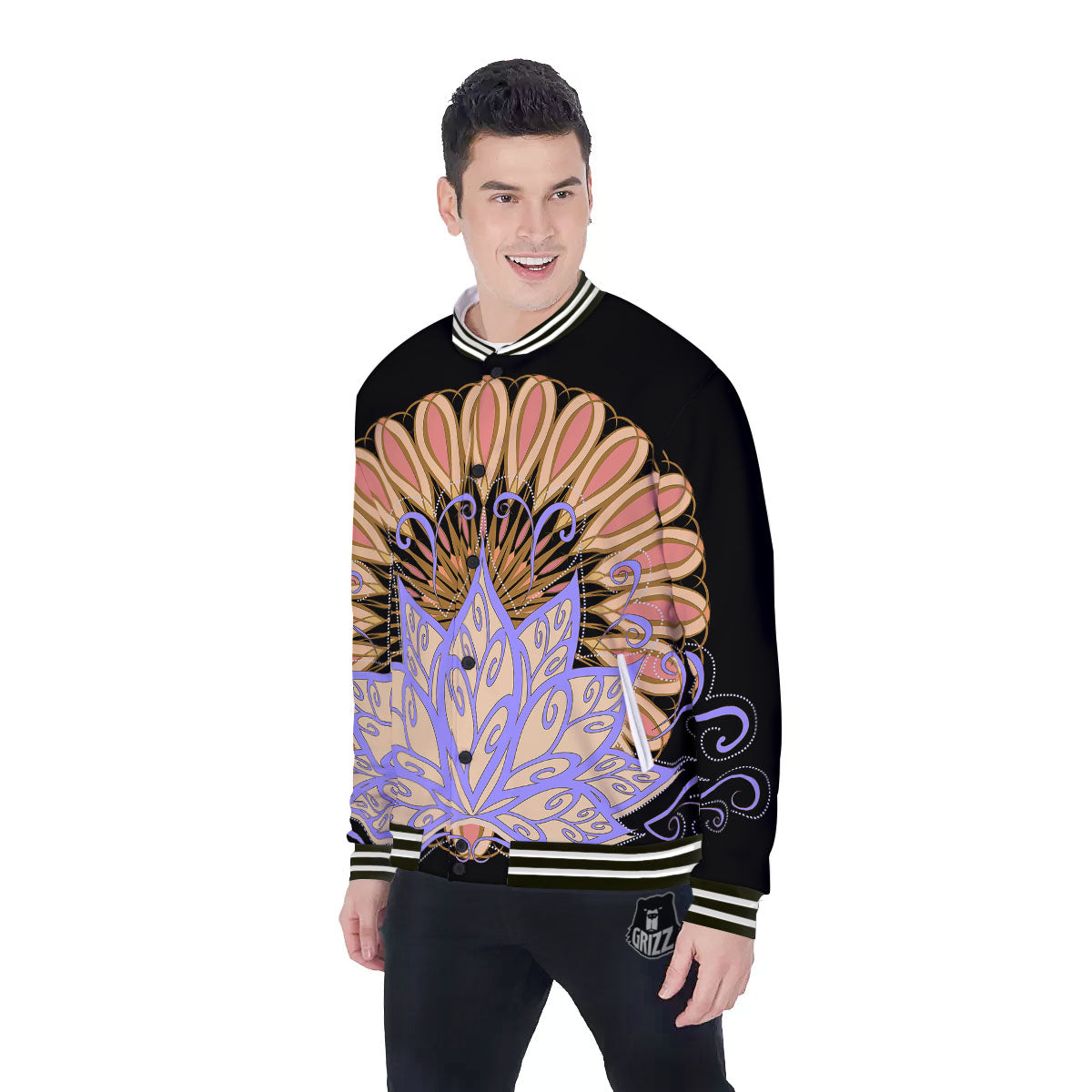 Flower Reiki Chakra Print Baseball Jacket-grizzshop
