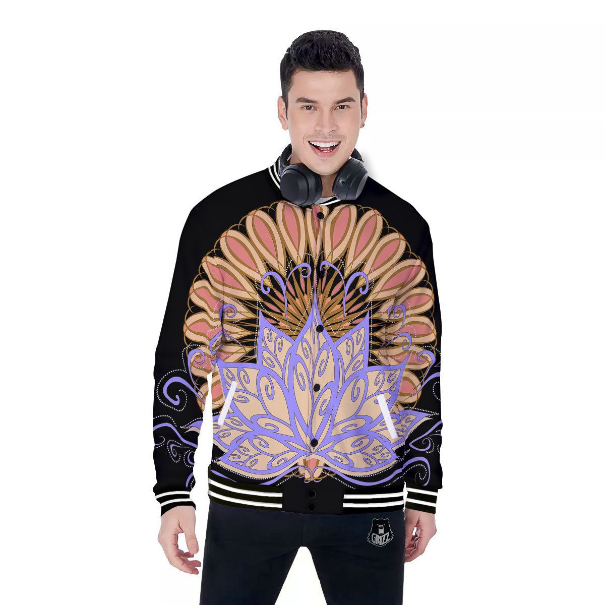 Flower Reiki Chakra Print Baseball Jacket-grizzshop