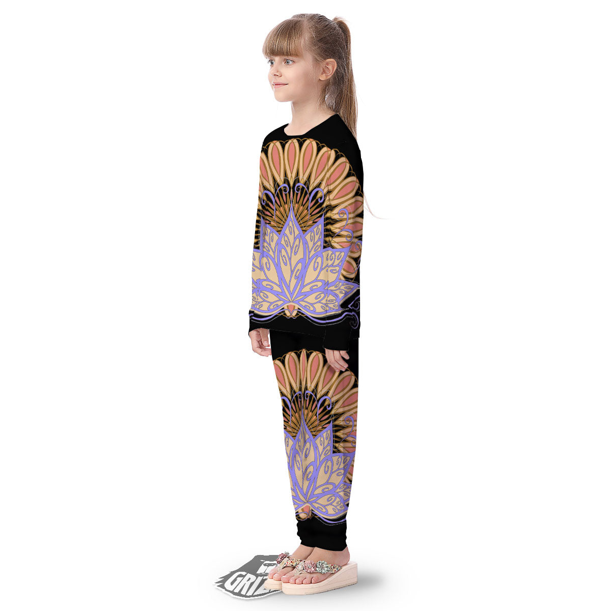 Flower Reiki Chakra Print Kid's Pajamas-grizzshop