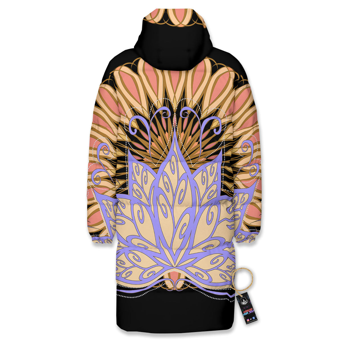 Flower Reiki Chakra Print Long Down Jacket-grizzshop