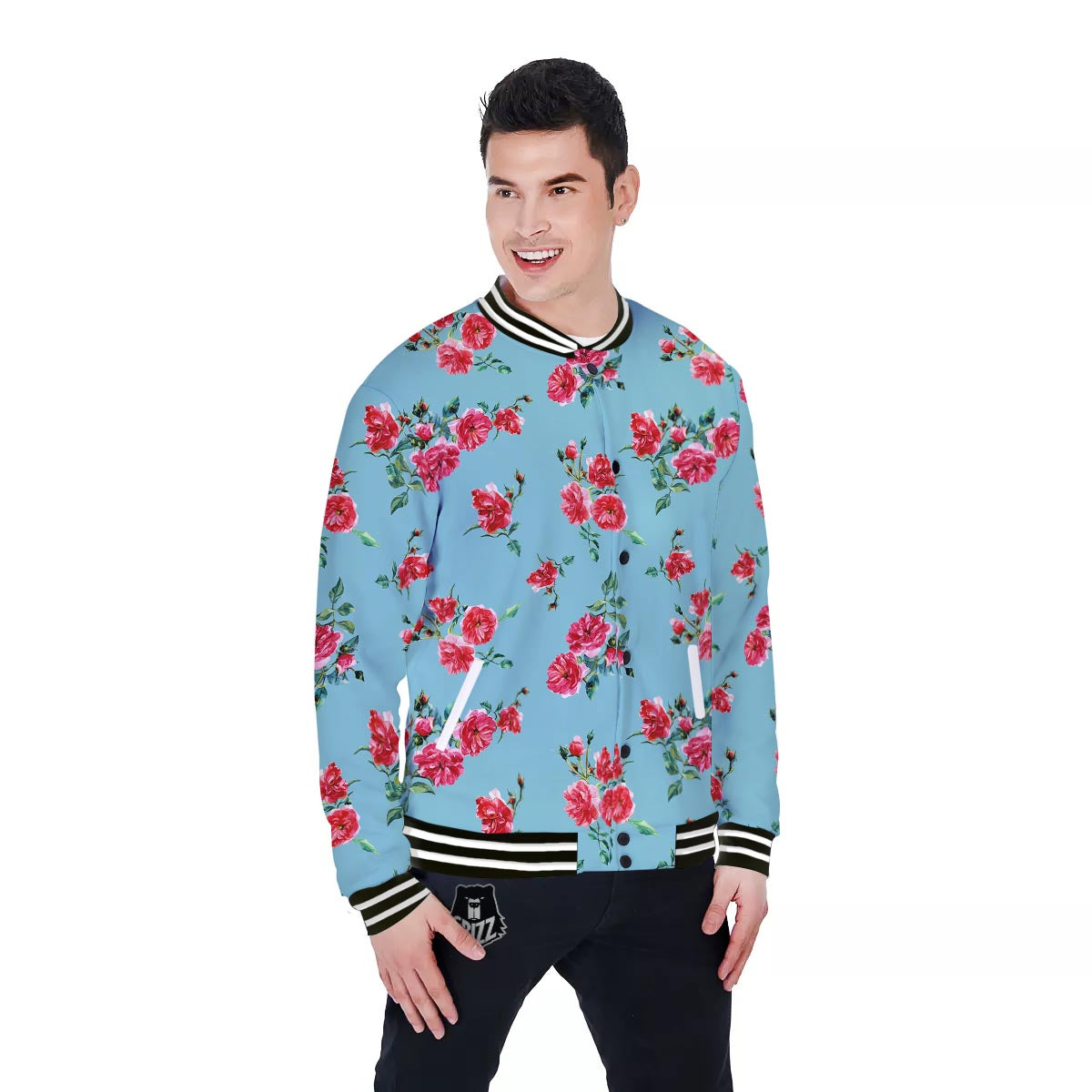 Flower Roses Floral Print Pattern Baseball Jacket-grizzshop