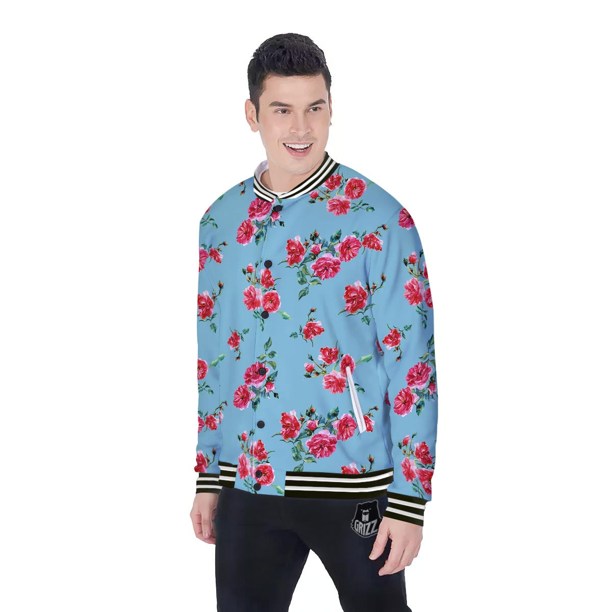 Flower Roses Floral Print Pattern Baseball Jacket-grizzshop