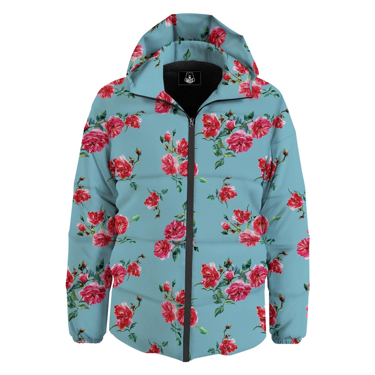 Flower Roses Floral Print Pattern Down Jacket-grizzshop