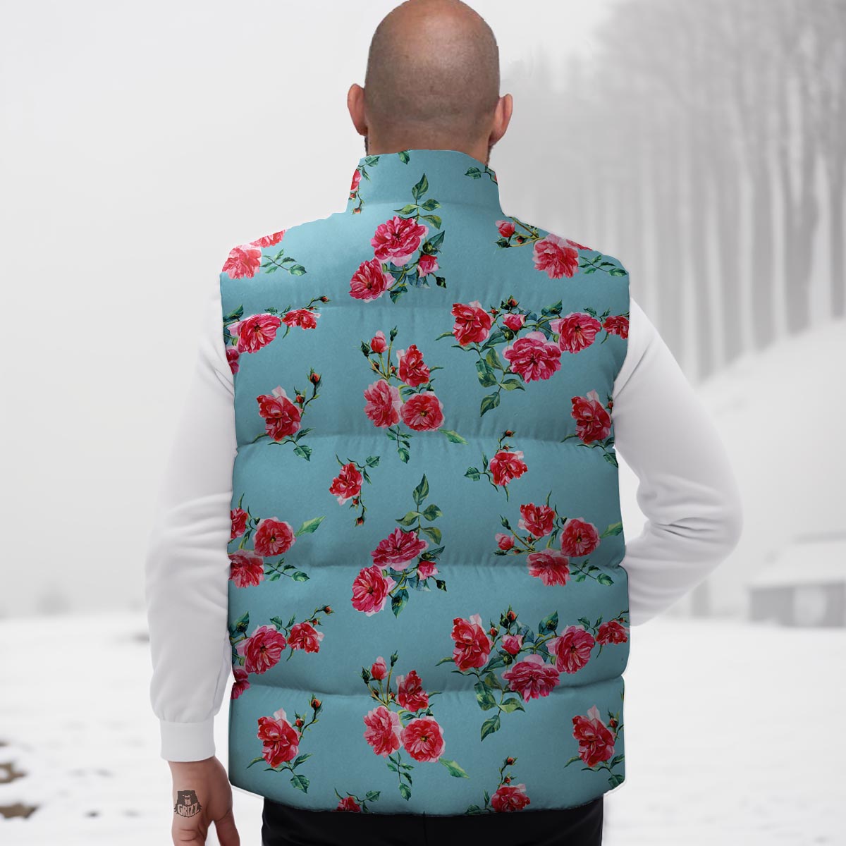 Flower Roses Floral Print Pattern Down Vest-grizzshop