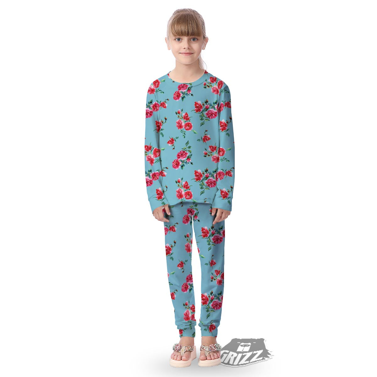 Flower Roses Floral Print Pattern Kid's Pajamas-grizzshop