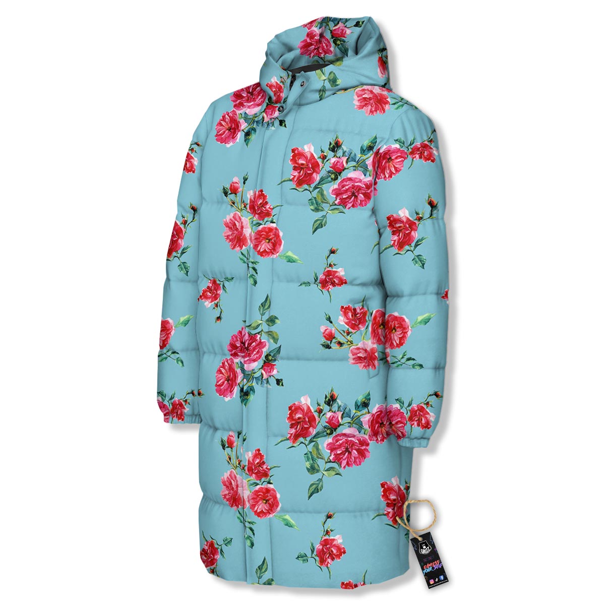 Flower Roses Floral Print Pattern Long Down Jacket-grizzshop
