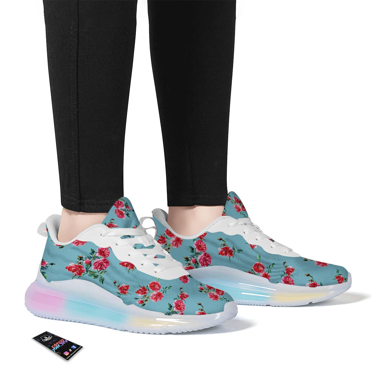 Flower Roses Floral Print Pattern Running Sneakers-grizzshop