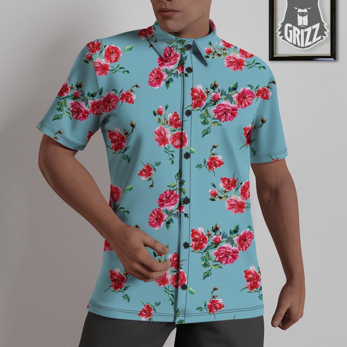 Flower Roses Floral Print Pattern Untucked Shirts-grizzshop
