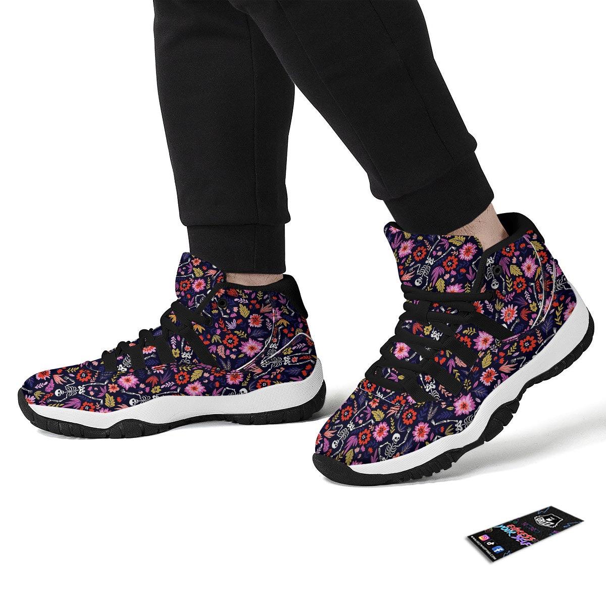 Flower Skeleton Black Bball Shoes-grizzshop