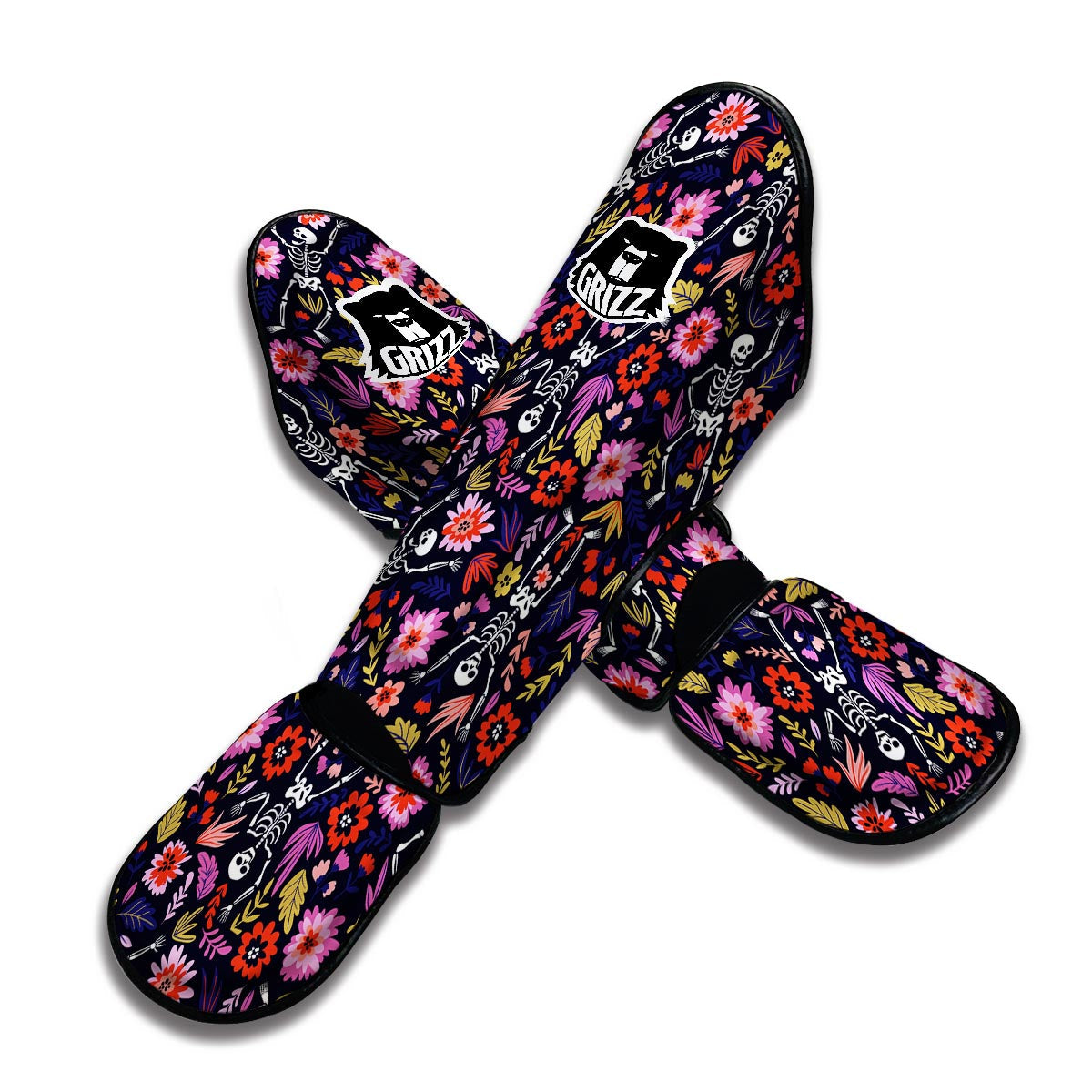 Flower Skeleton Muay Thai Shin Guards-grizzshop