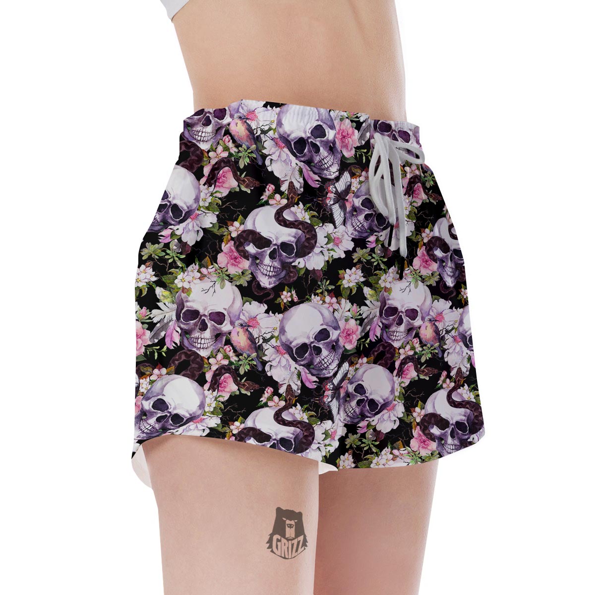 Flower Skull Women's Shorts-grizzshop
