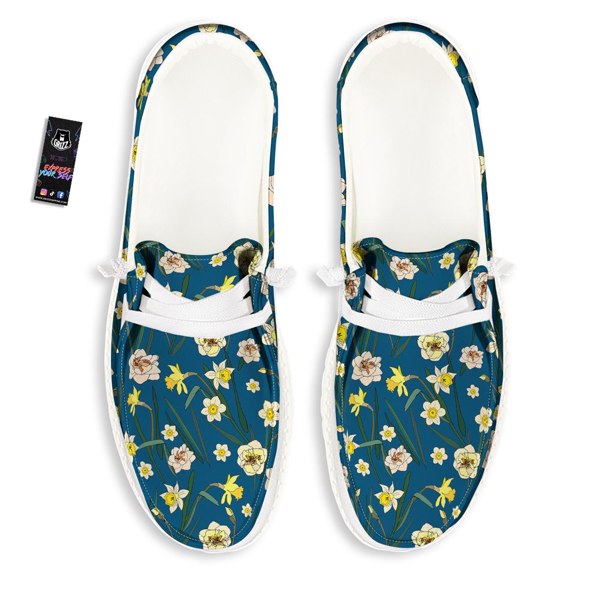 Flower Spring Daffodil Print Pattern Black Loafers-grizzshop