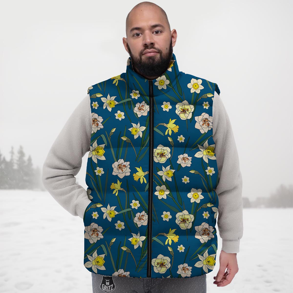 Flower Spring Daffodil Print Pattern Down Vest-grizzshop