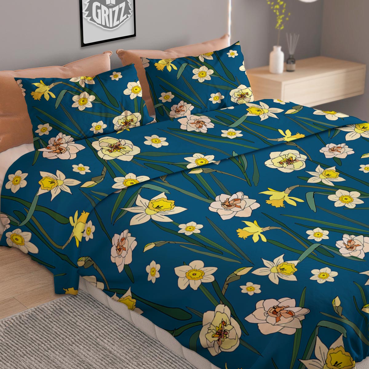 Flower Spring Daffodil Print Pattern Duvet Cover Bedding Set-grizzshop