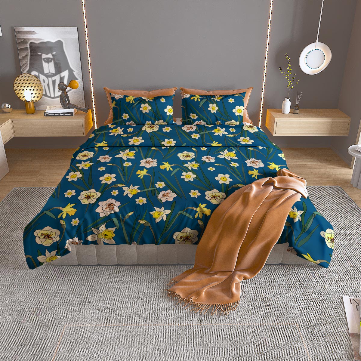 Flower Lily Water Print Pattern Duvet Cover Bedding Set