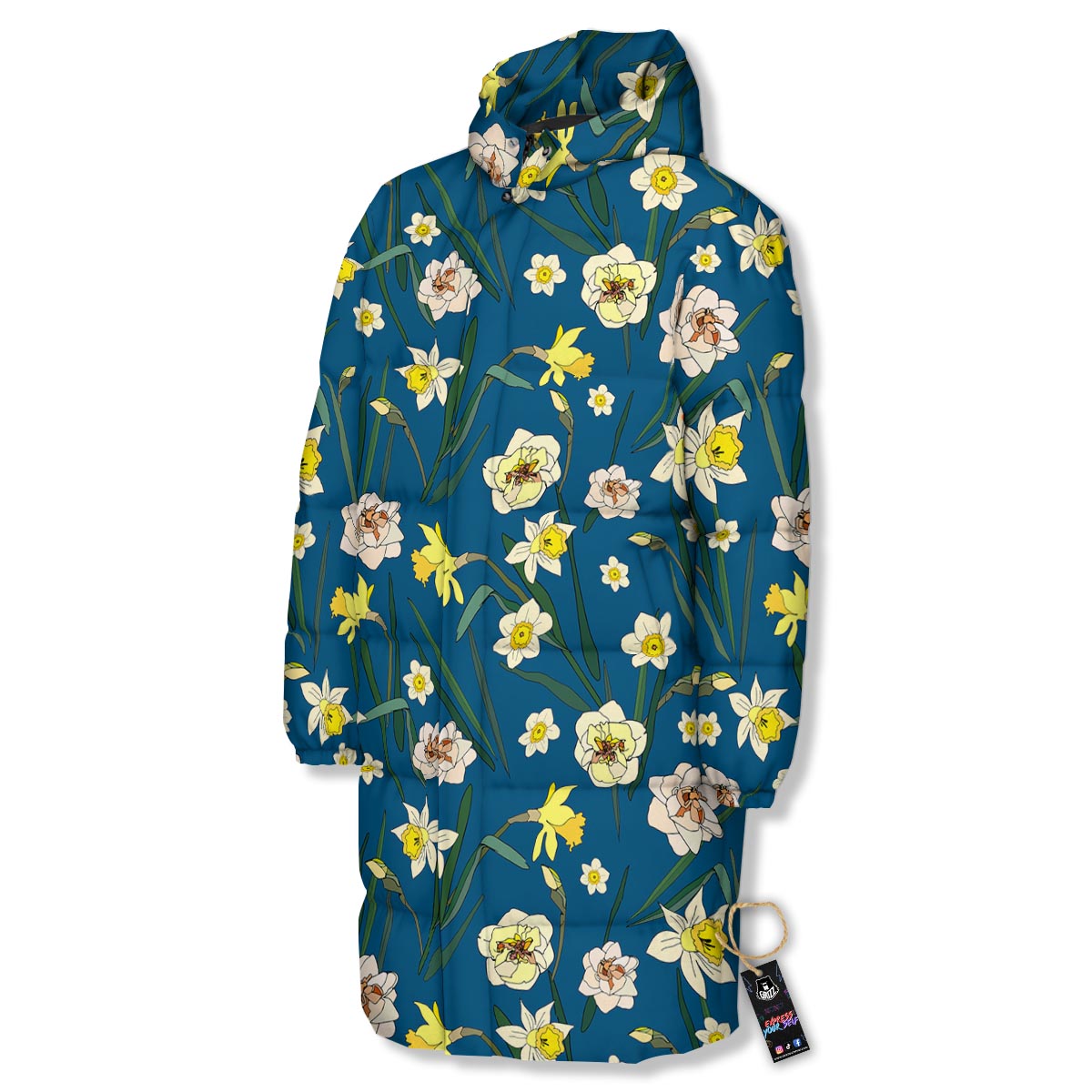 Flower Spring Daffodil Print Pattern Long Down Jacket-grizzshop