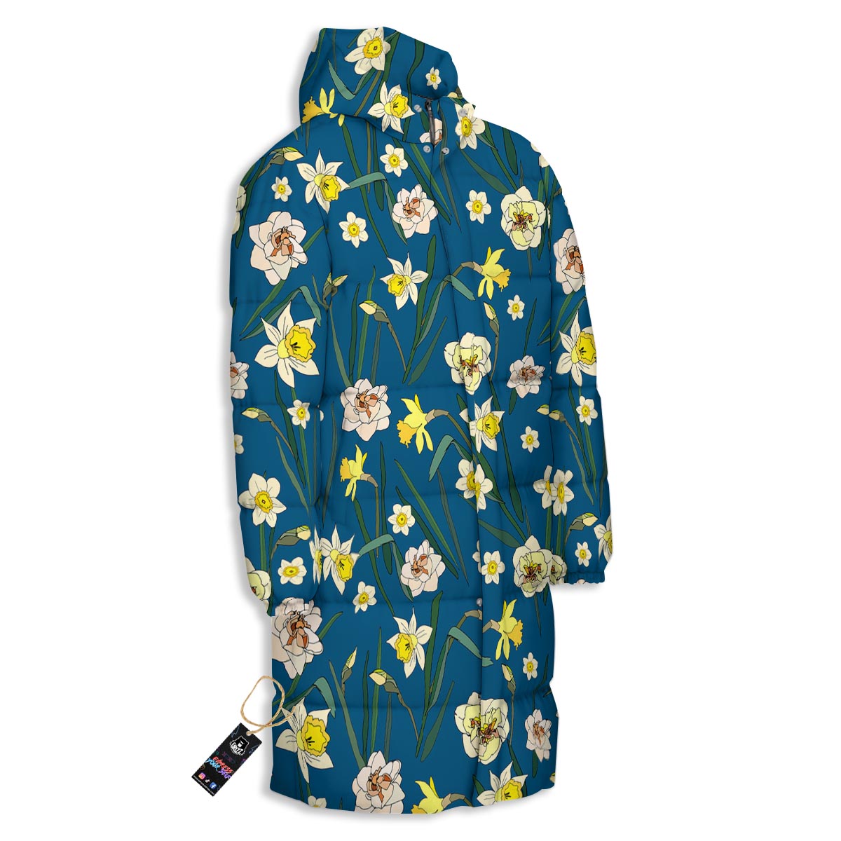 Flower Spring Daffodil Print Pattern Long Down Jacket-grizzshop