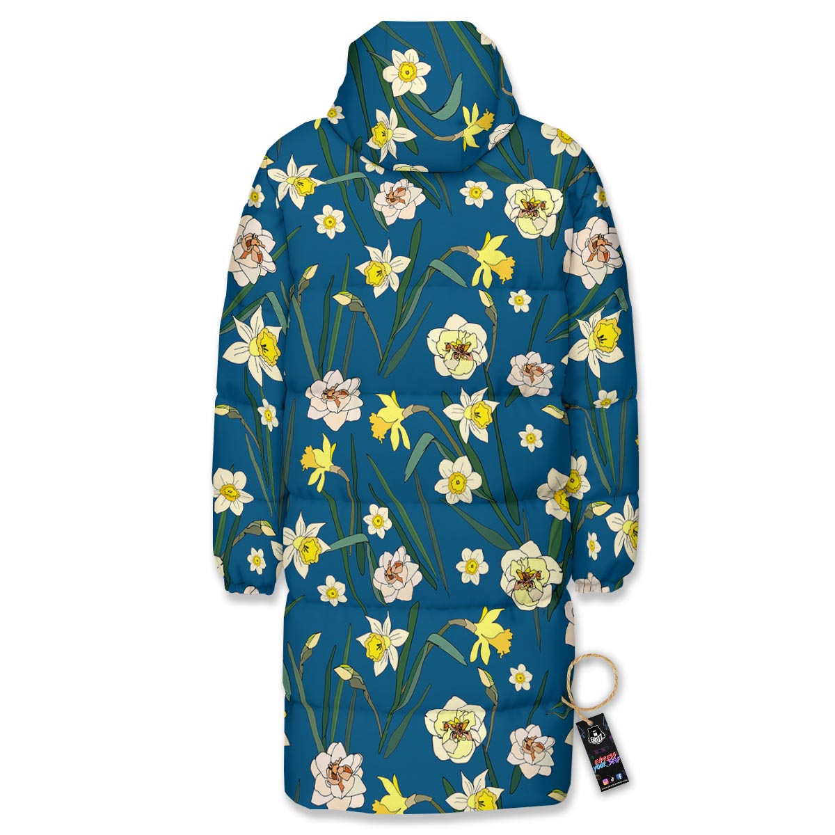 Flower Spring Daffodil Print Pattern Long Down Jacket-grizzshop