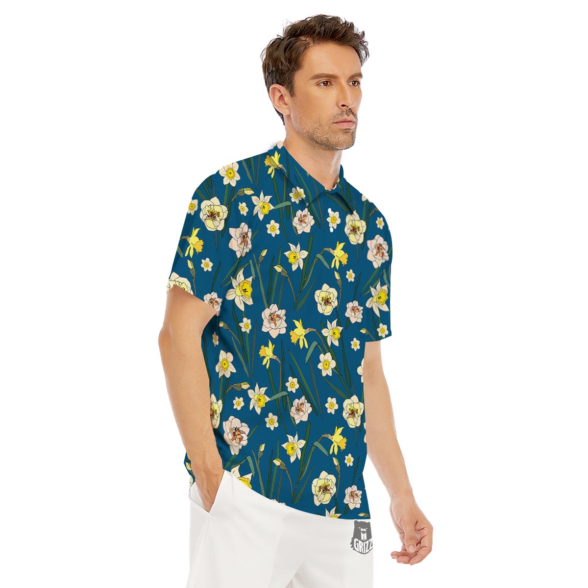 Flower Spring Daffodil Print Pattern Men's Golf Shirts-grizzshop