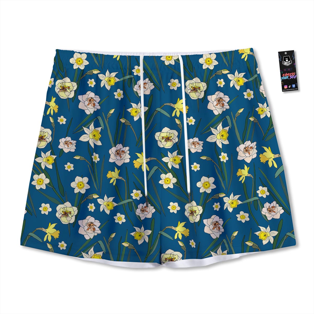 Flower Spring Daffodil Print Pattern Mesh Shorts-grizzshop