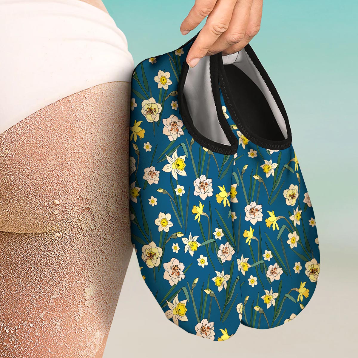 Flower Spring Daffodil Print Pattern Water Shoes-grizzshop