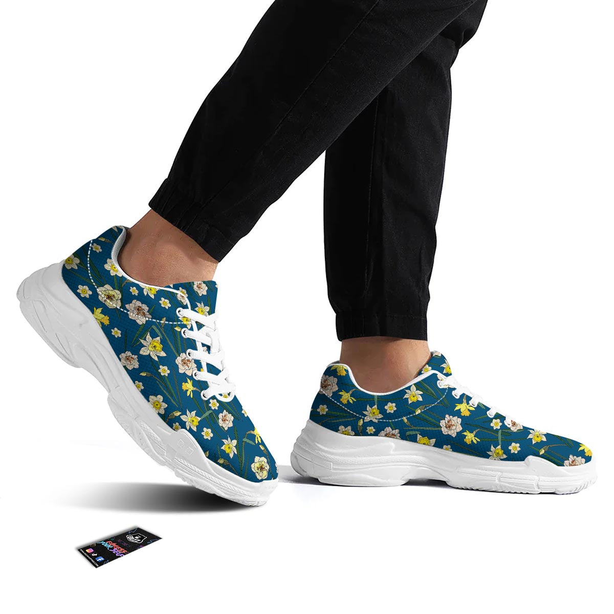 Flower Spring Daffodil Print Pattern White Chunky Shoes-grizzshop