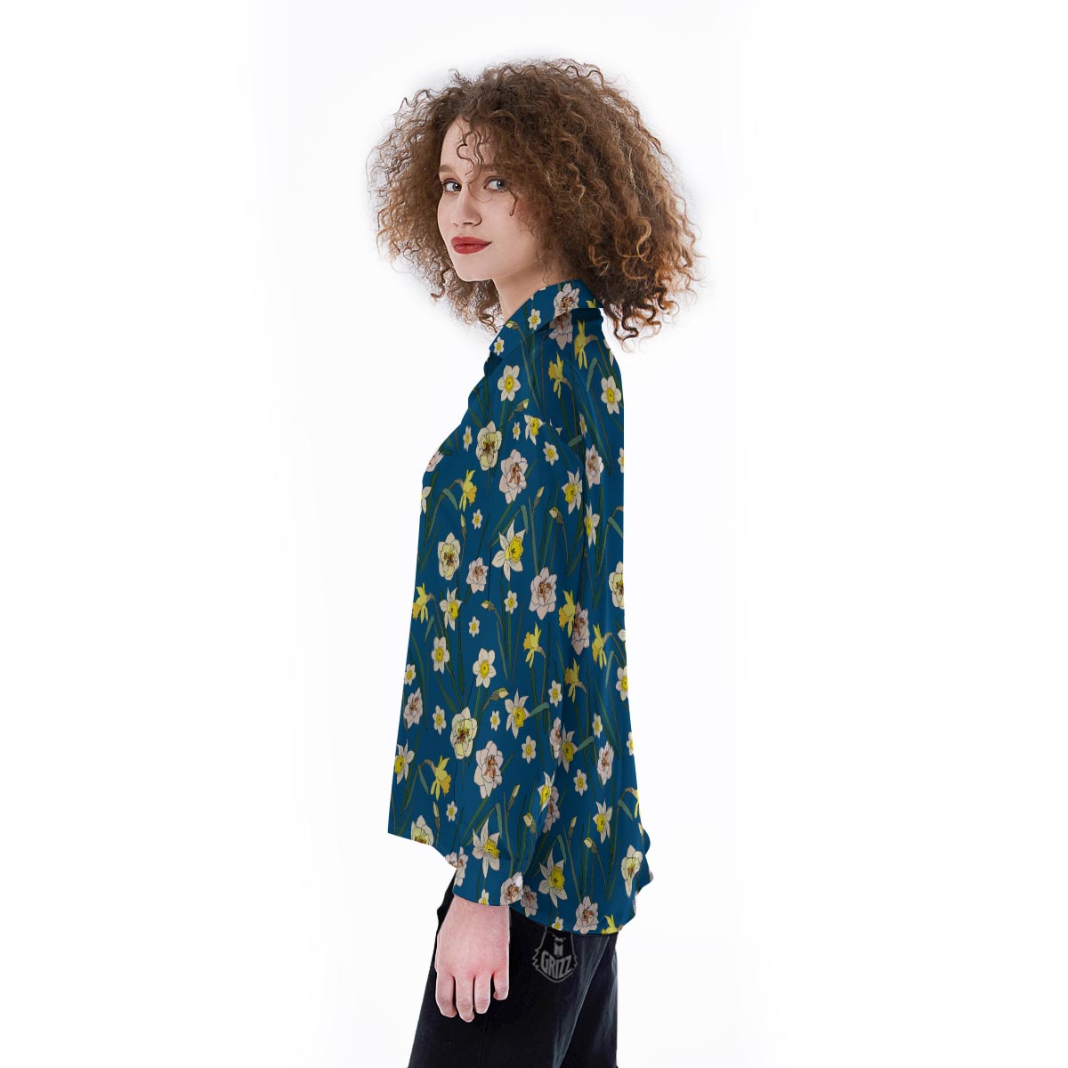 Flower Spring Daffodil Print Pattern Women's Long Sleeve Shirts-grizzshop