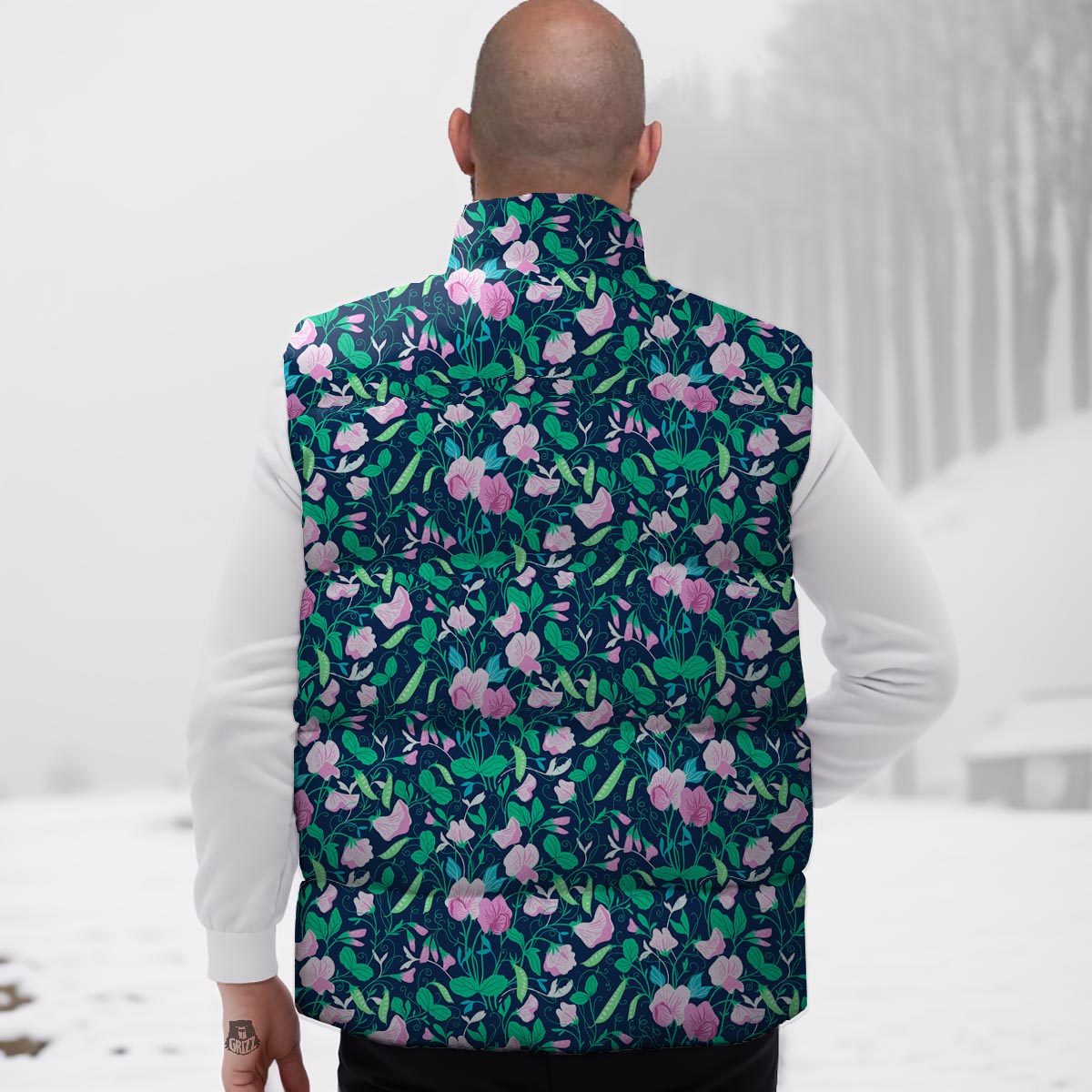 Flower Sweet Pea Print Pattern Down Vest-grizzshop