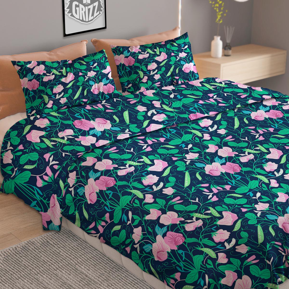 Flower Sweet Pea Print Pattern Duvet Cover Bedding Set-grizzshop
