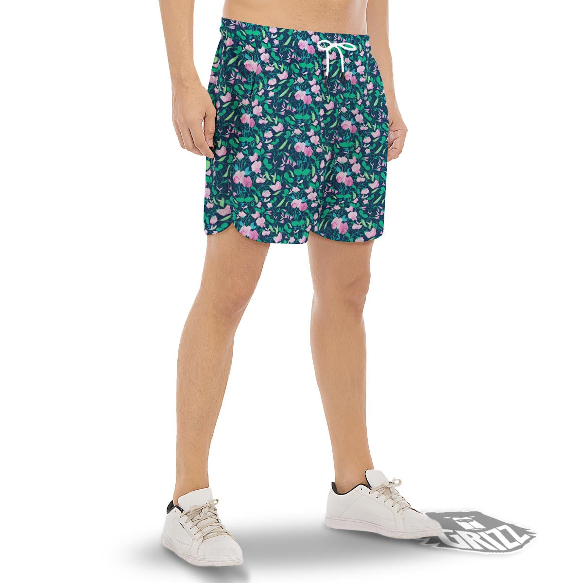 Flower Sweet Pea Print Pattern Men's Gym Shorts-grizzshop