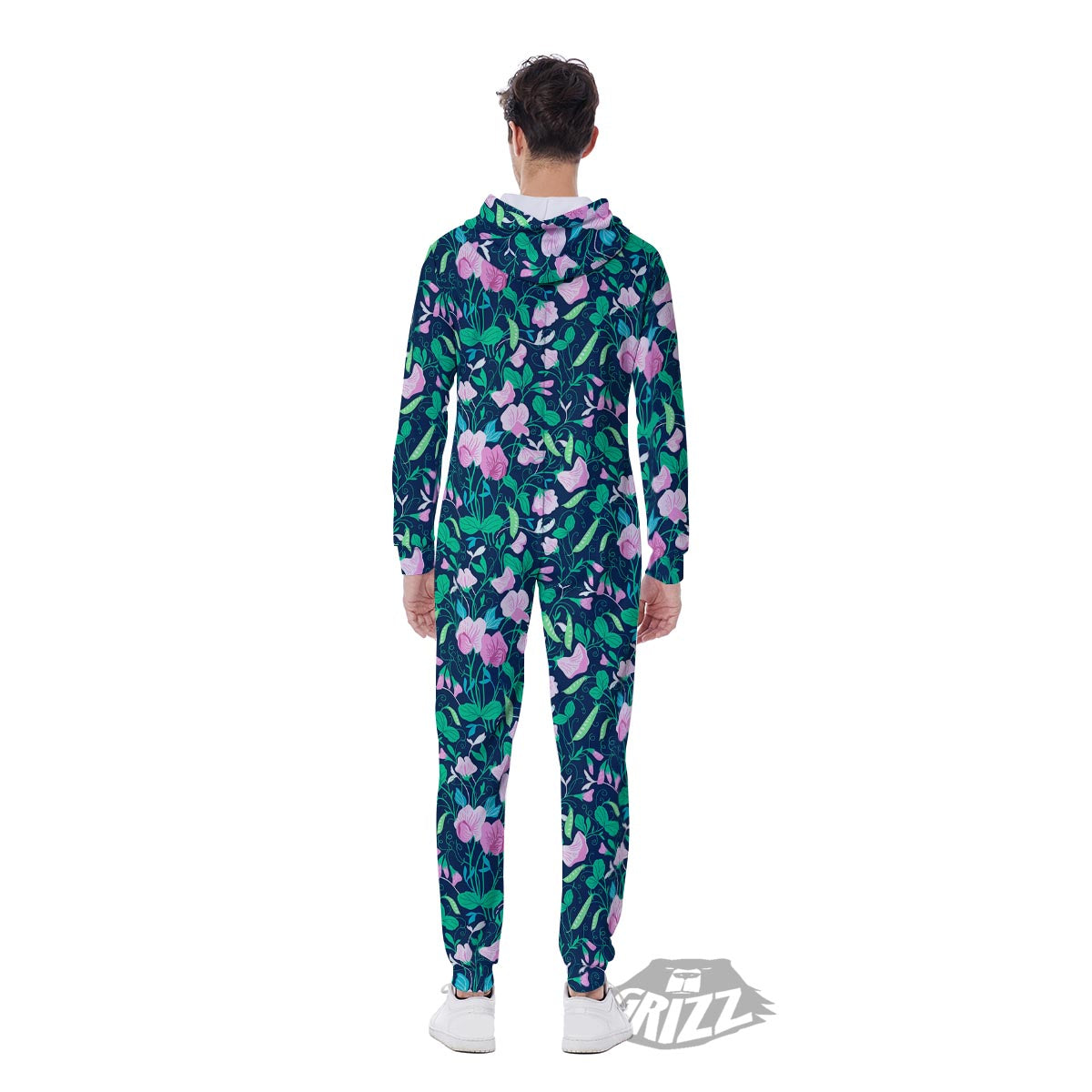 Flower Sweet Pea Print Pattern Men's Jumpsuit-grizzshop