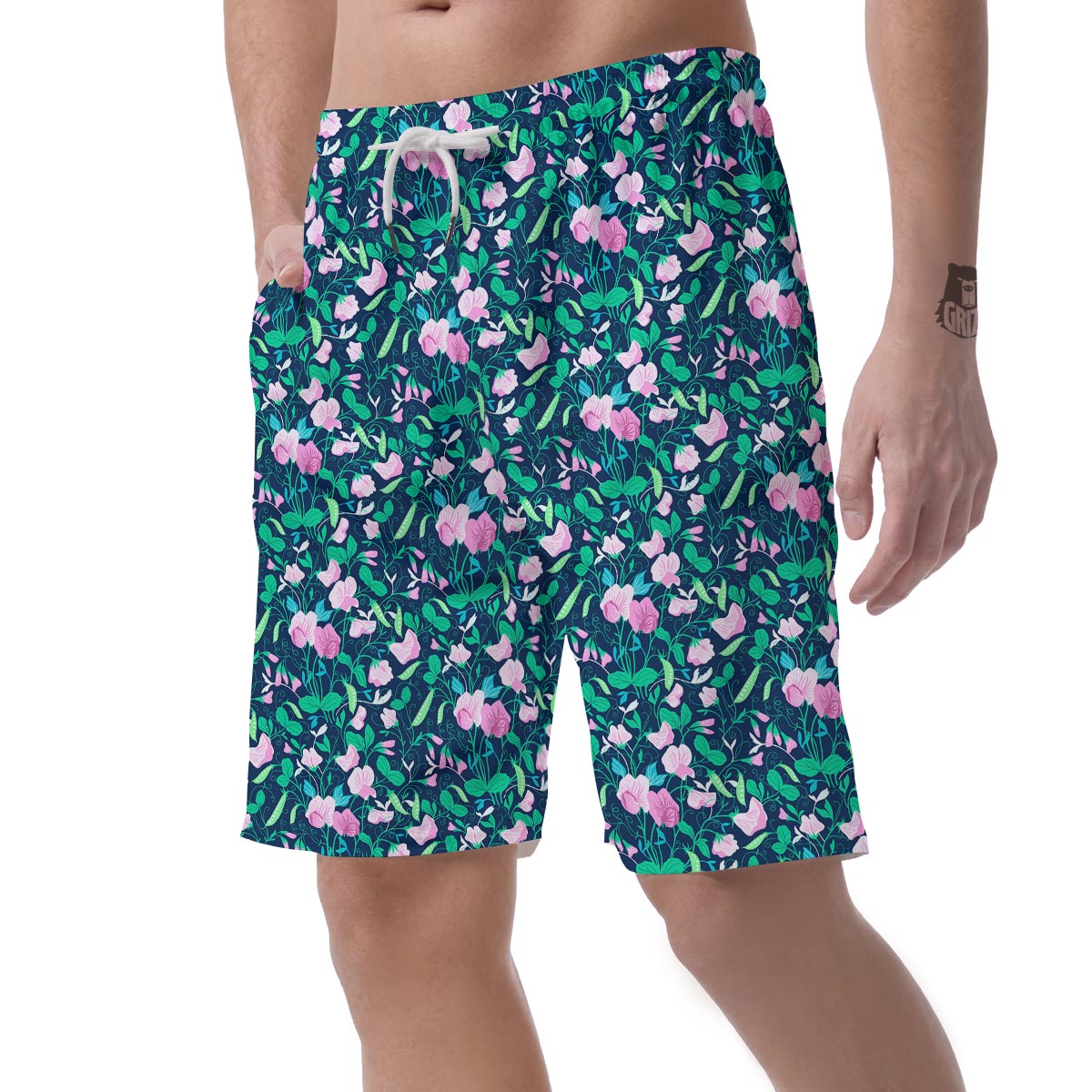 Flower Sweet Pea Print Pattern Men's Shorts-grizzshop