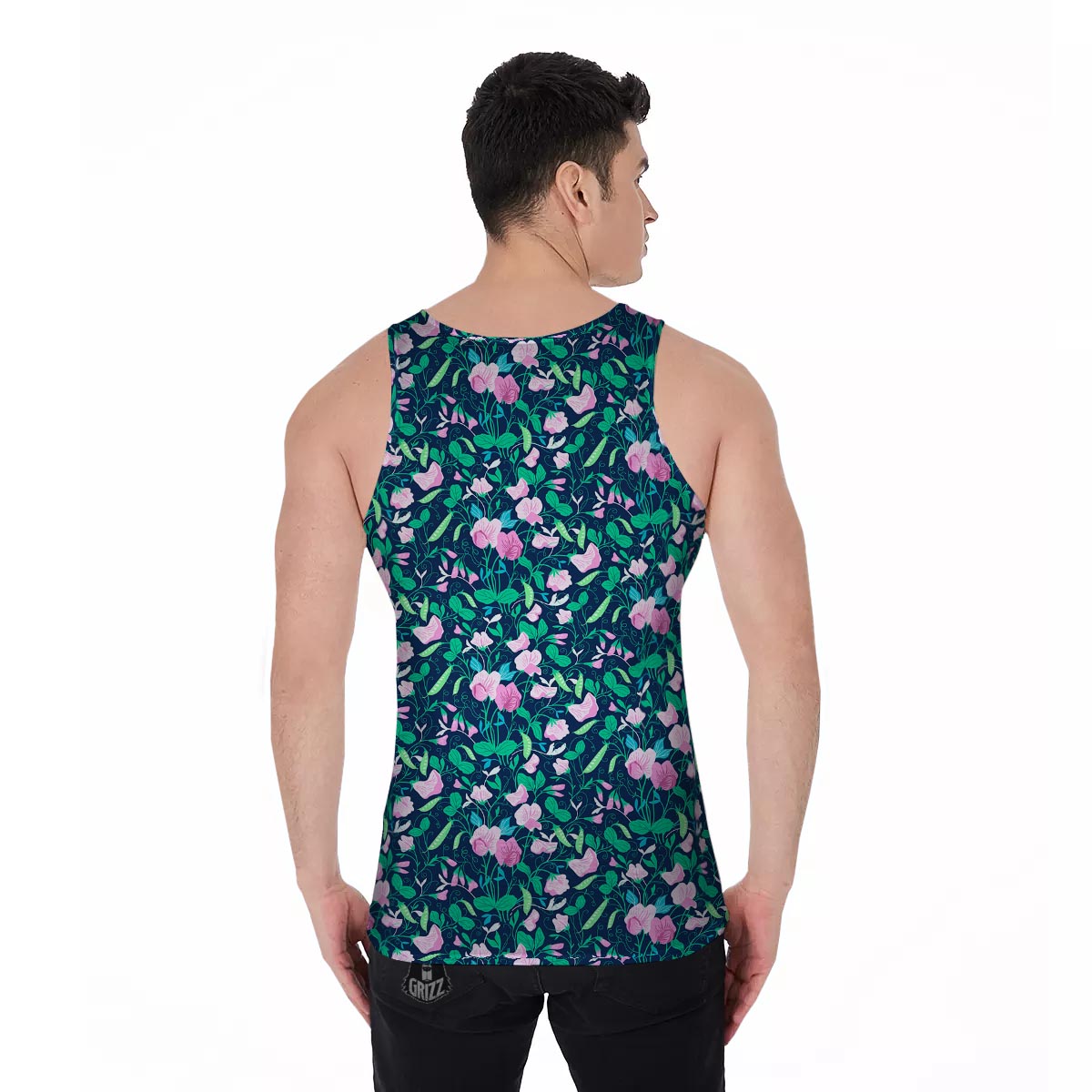 Flower Sweet Pea Print Pattern Men's Tank Top-grizzshop