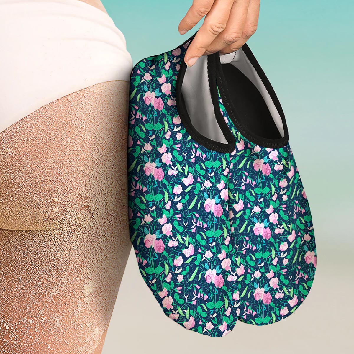 Flower Sweet Pea Print Pattern Water Shoes-grizzshop