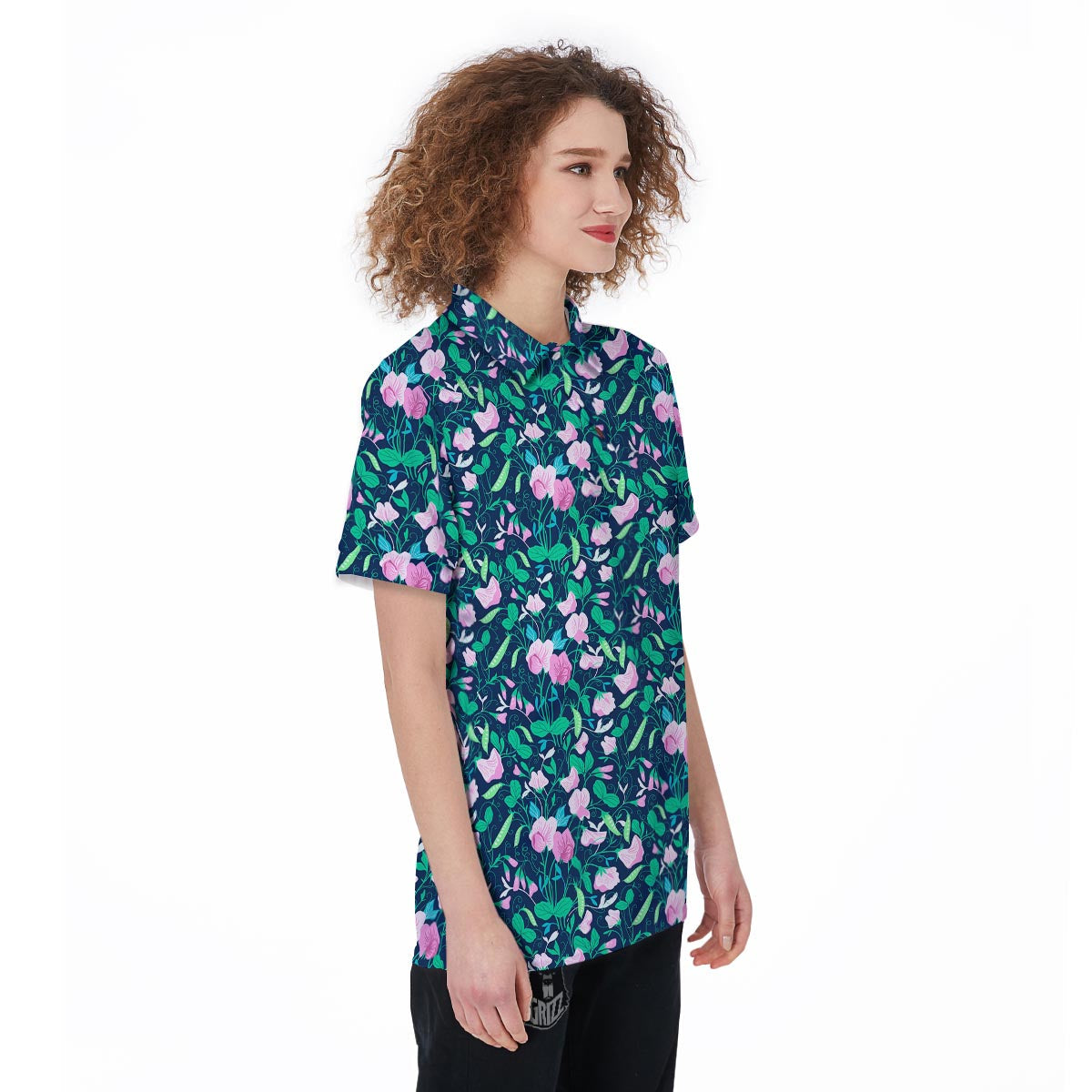 Flower Sweet Pea Print Pattern Women's Golf Shirts-grizzshop