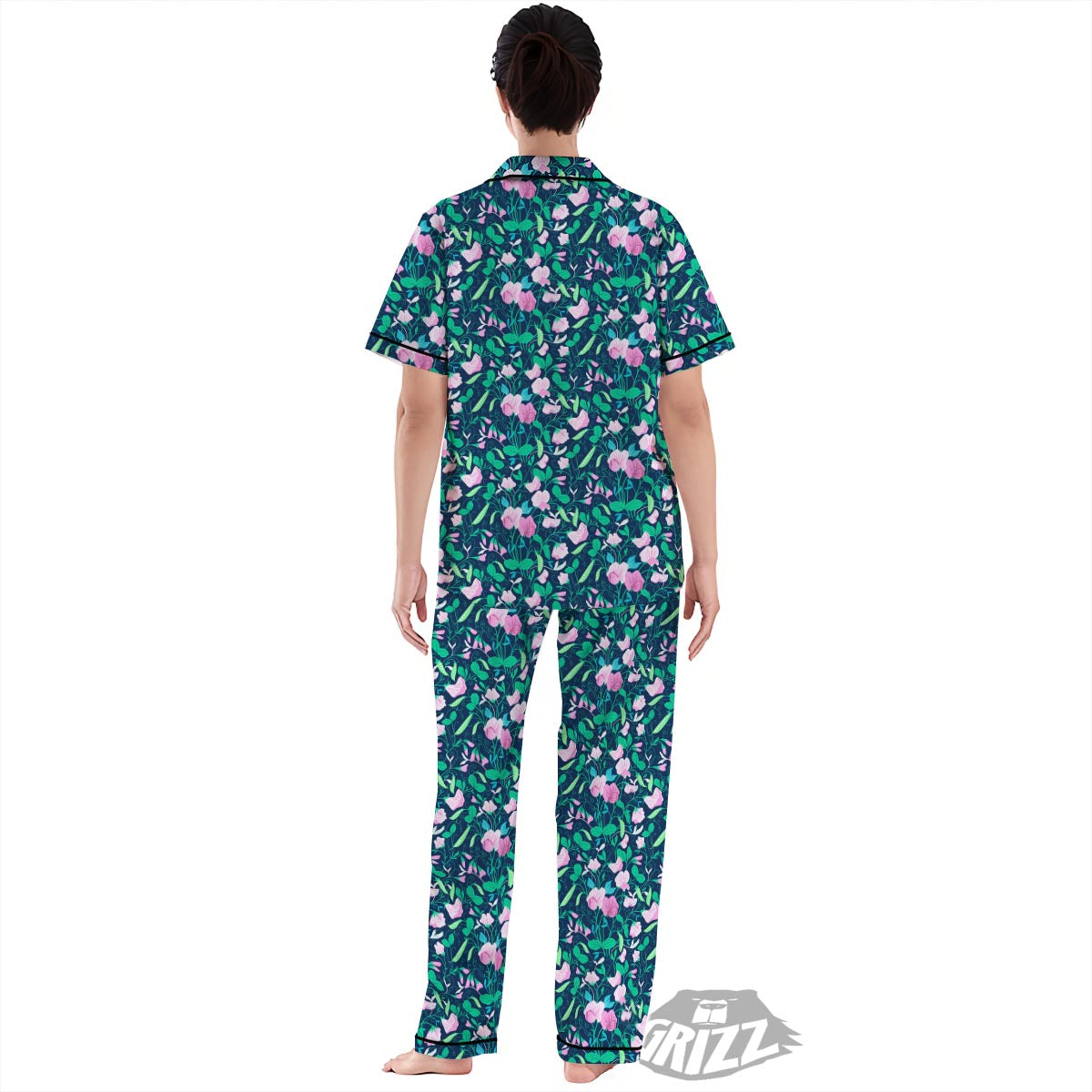 Flower Sweet Pea Print Pattern Women's Pajamas Set-grizzshop