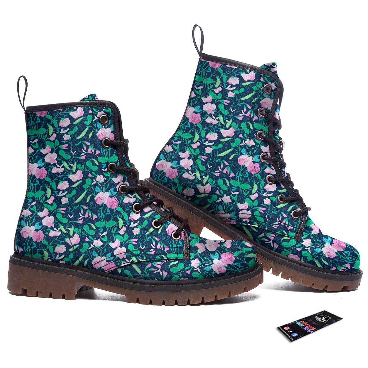 Flower Sweet Pea Print Pattern Work Boots-grizzshop