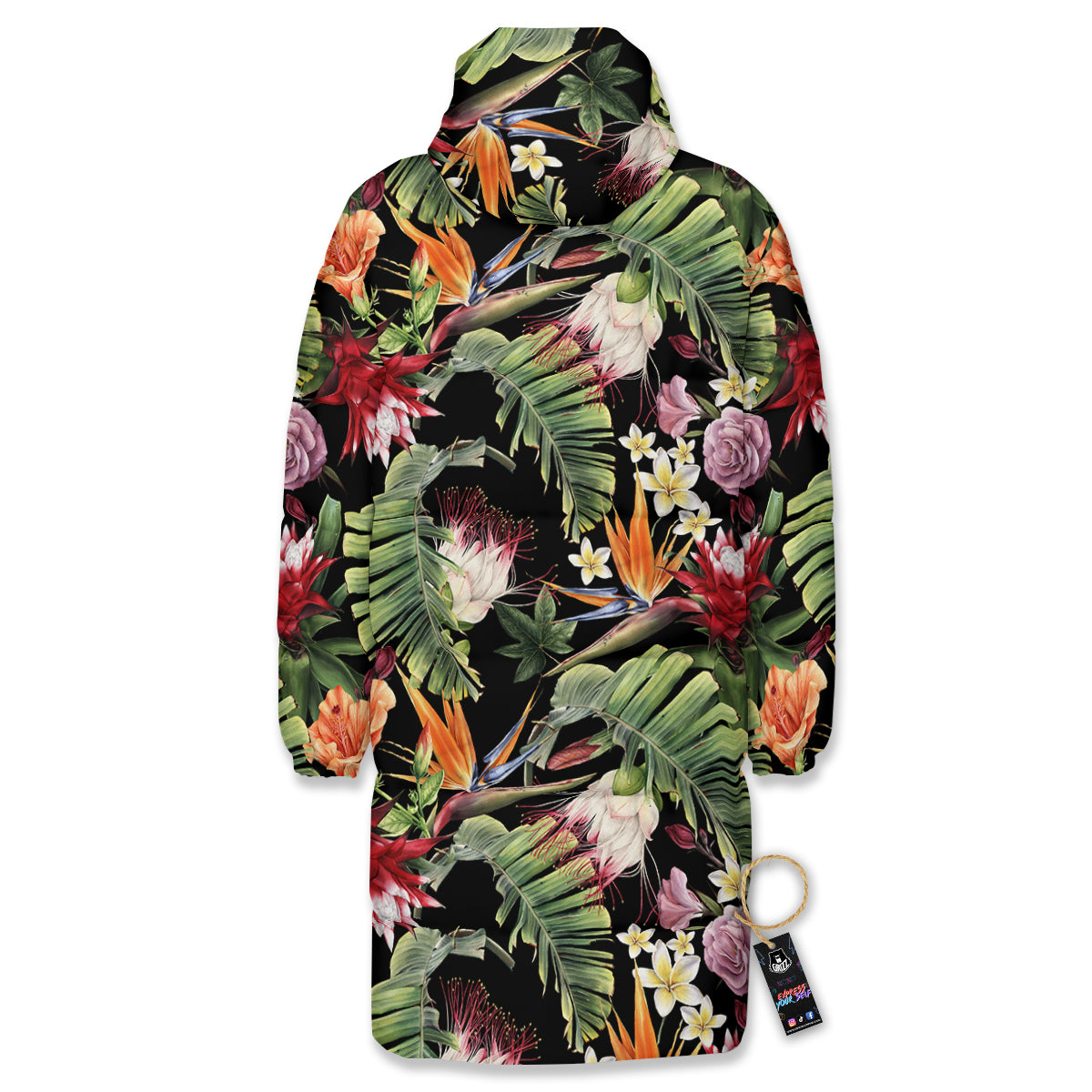 Flower Tropical Watercolor Print Pattern Long Down Jacket-grizzshop