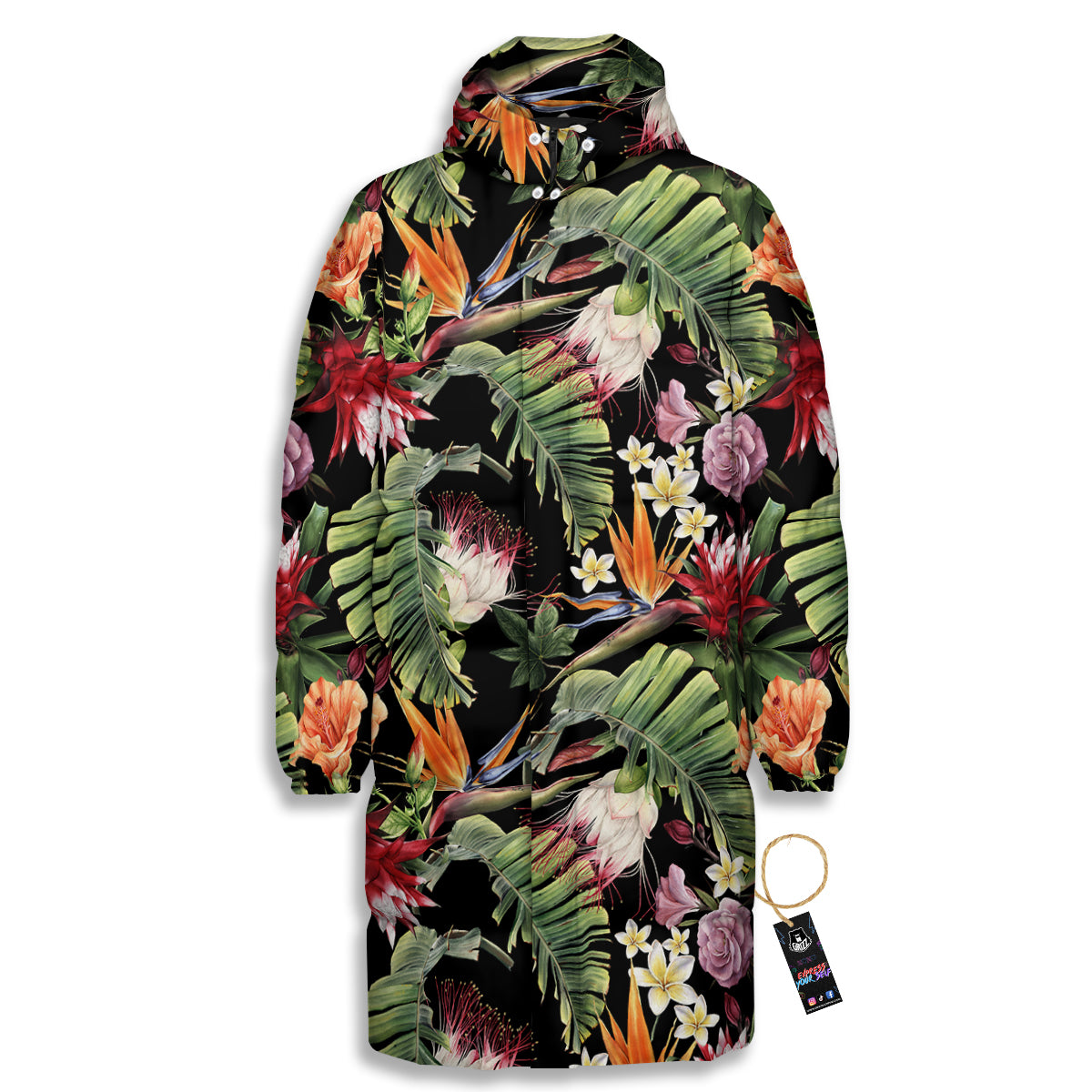 Flower Tropical Watercolor Print Pattern Long Down Jacket-grizzshop