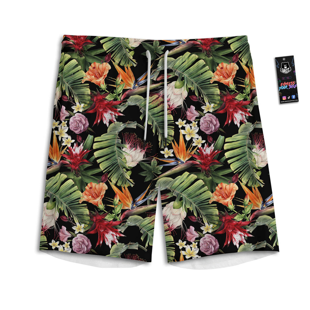 Flower Tropical Watercolor Print Pattern Men's Athletic Shorts-grizzshop