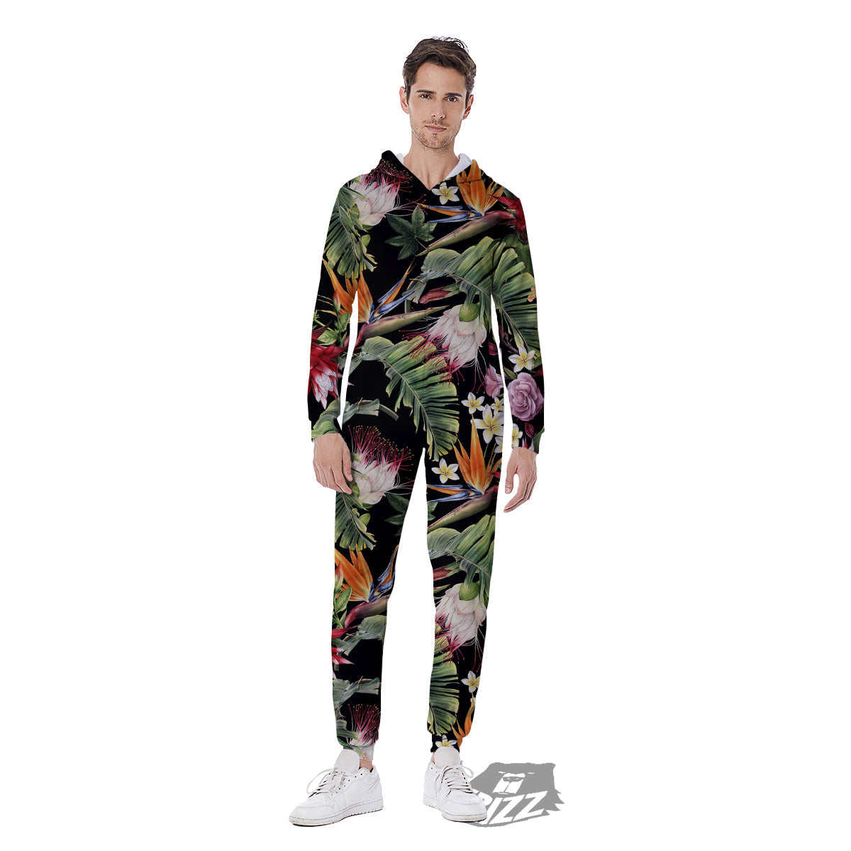 Flower Tropical Watercolor Print Pattern Men's Jumpsuit-grizzshop