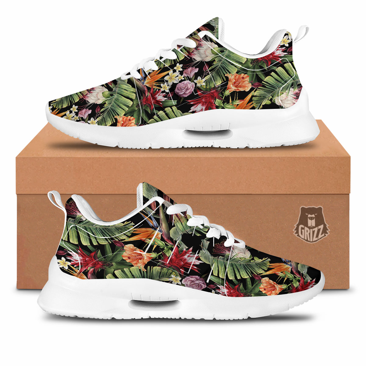 Flower Tropical Watercolor Print Pattern Tennis Shoes-grizzshop