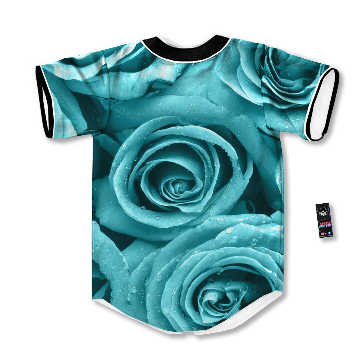 Flower Turquoise Rose Print Baseball Jersey-grizzshop