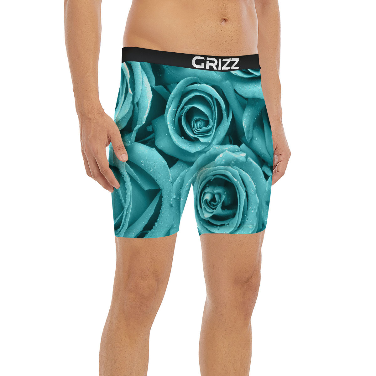 Flower Turquoise Rose Print Boxer Briefs-grizzshop