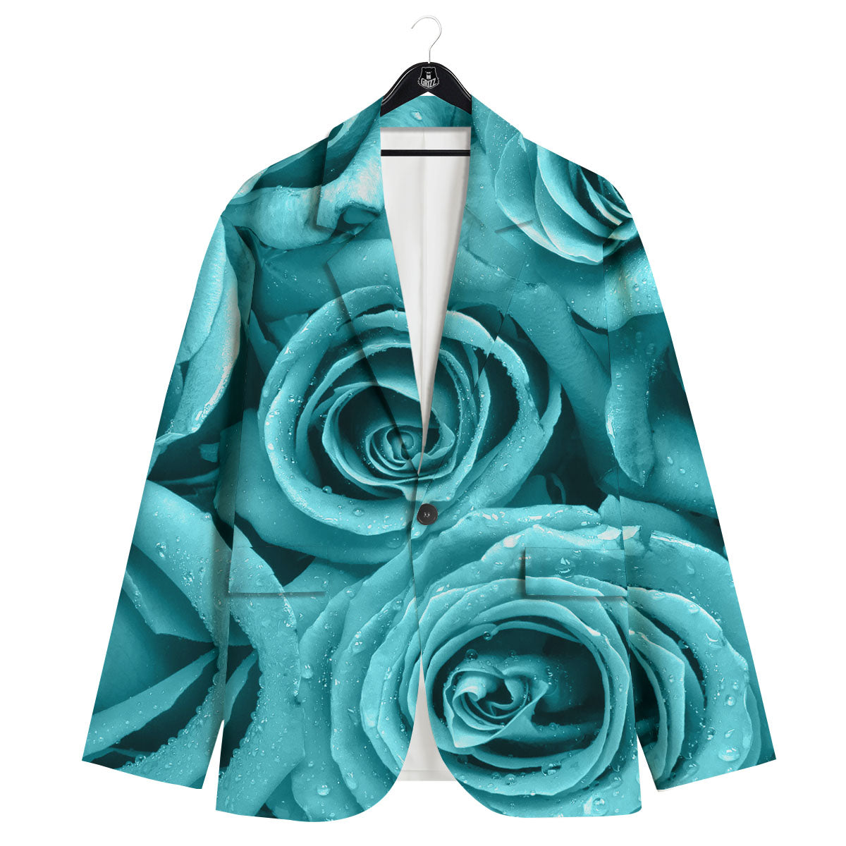 Flower Turquoise Rose Print Men's Sport Coat-grizzshop